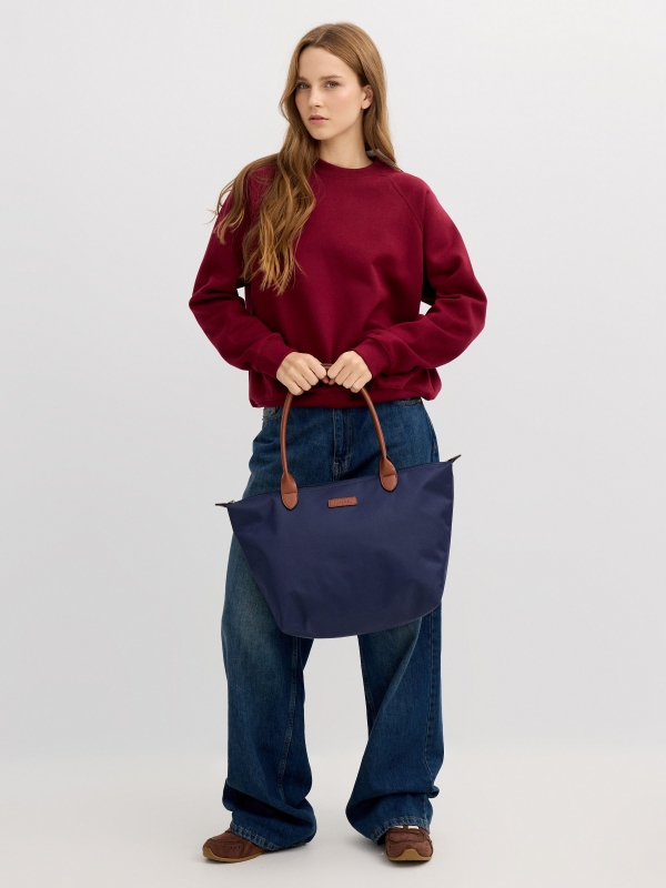 Bolsa shopper lona azul escuro vista detalhe