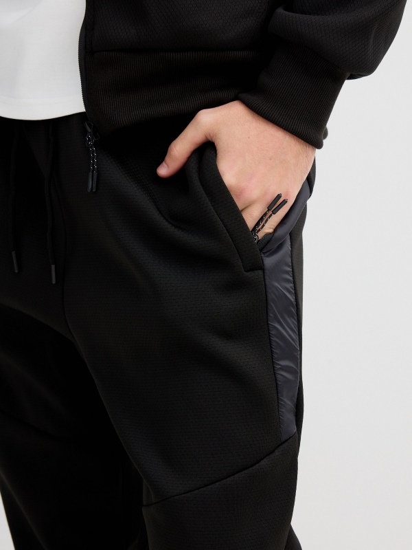 Sport fleece jogger black detail view