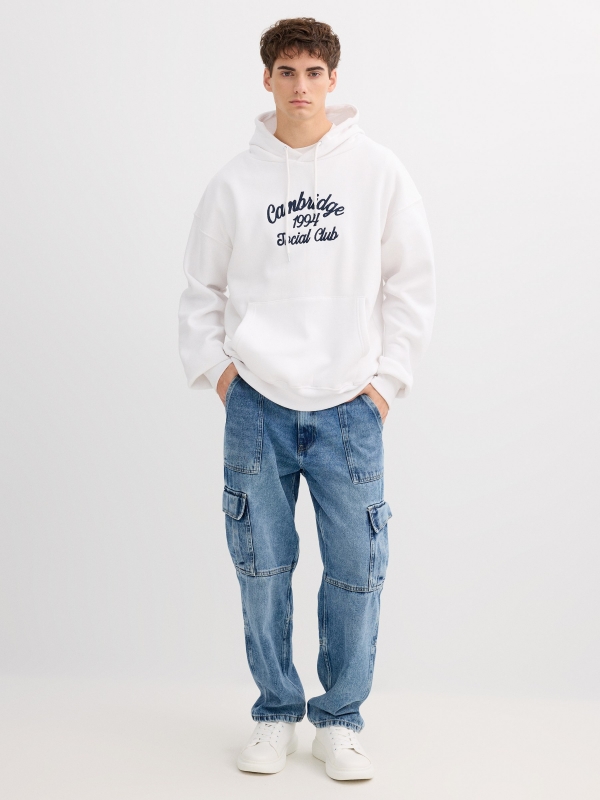 Moletom com capuz Cambridge branco vista geral frontal