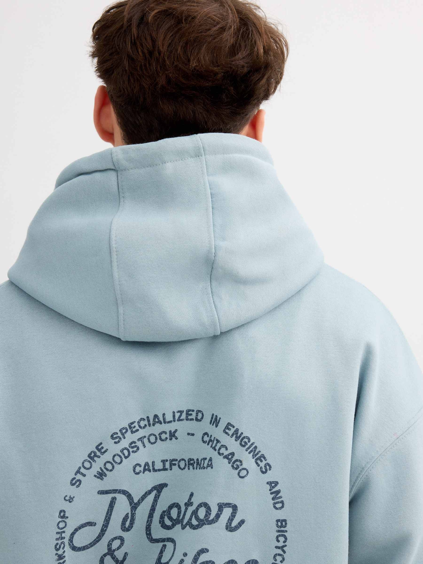 Sudadera felpa oversized con capucha azul vista media frontal