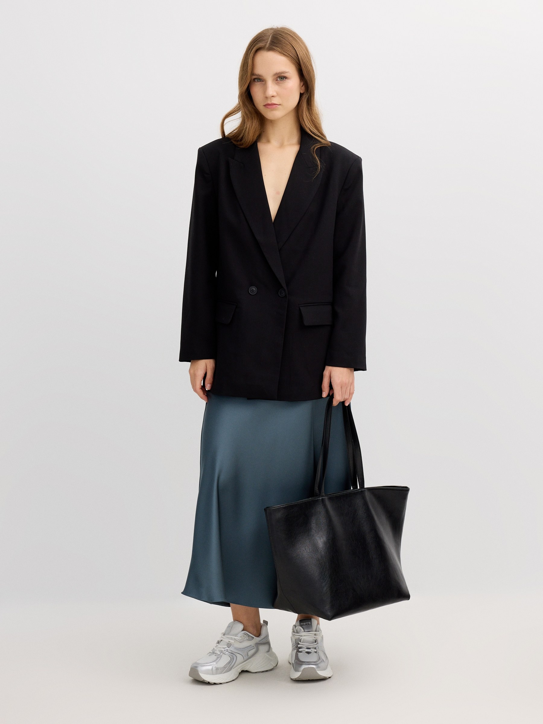 Shopper bag canvas leather effect black front view