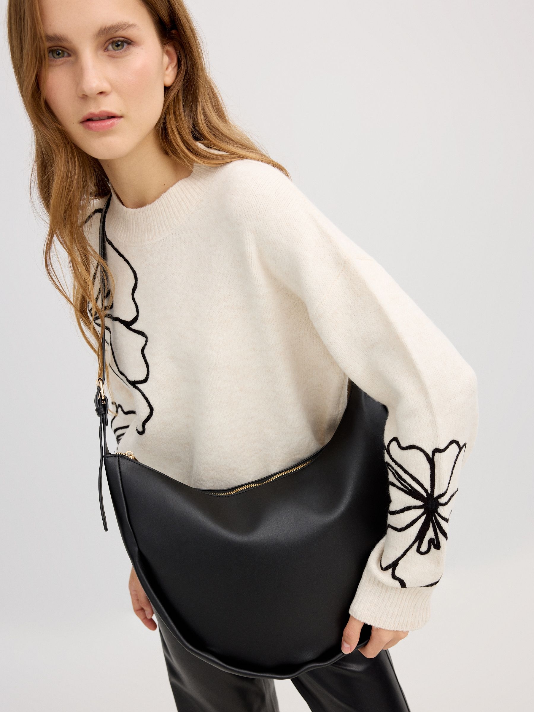 Bolso efecto piel negro negro vista general frontal