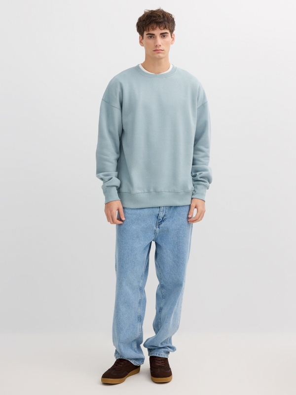 Moletom felpudo oversize azul vista geral frontal