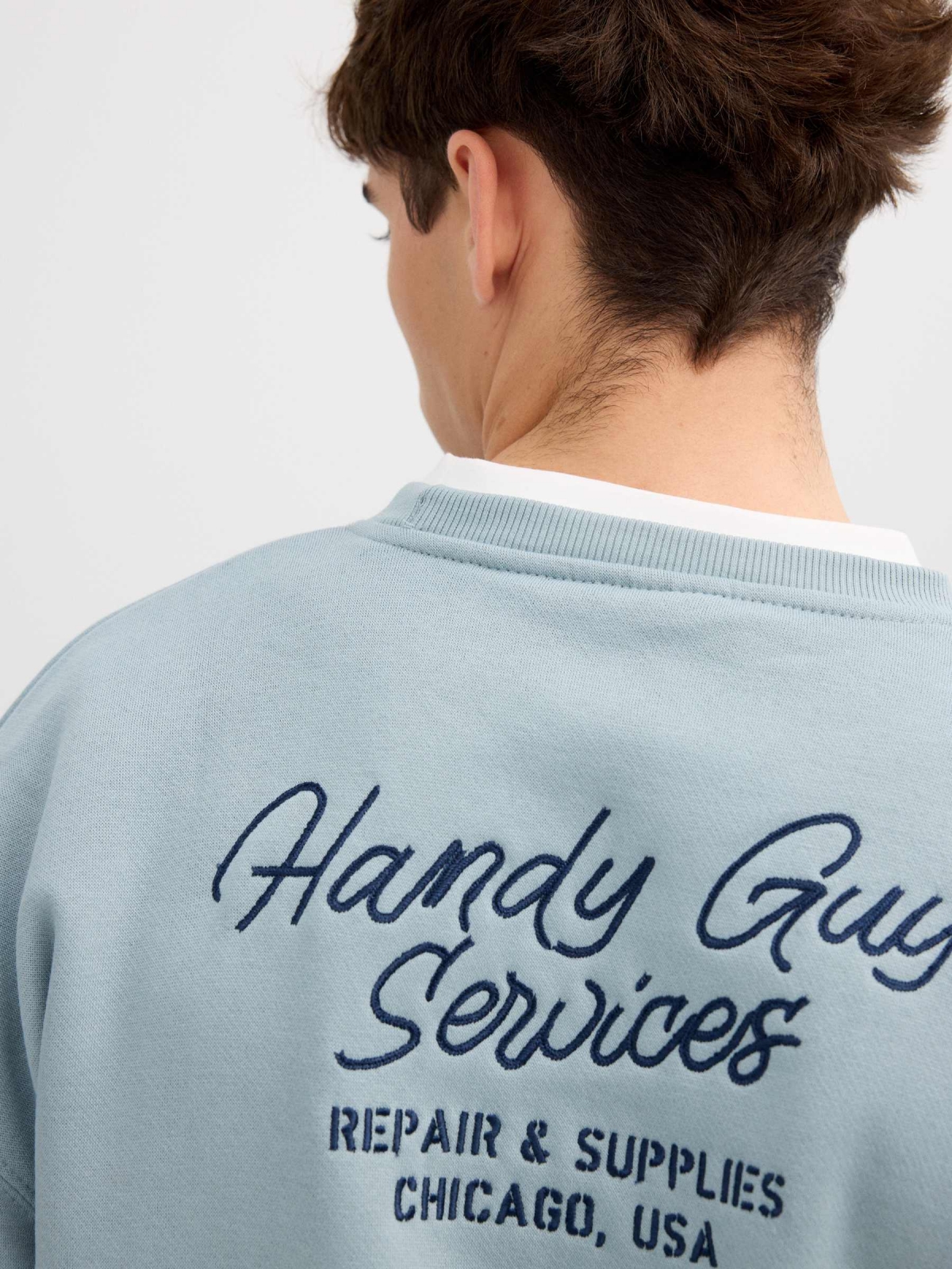 Oversized fleece sweatshirt blue detail view