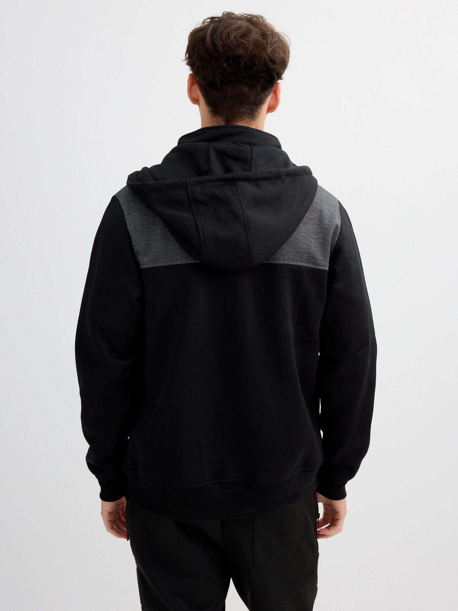 Color block sports hoodie black middle front view