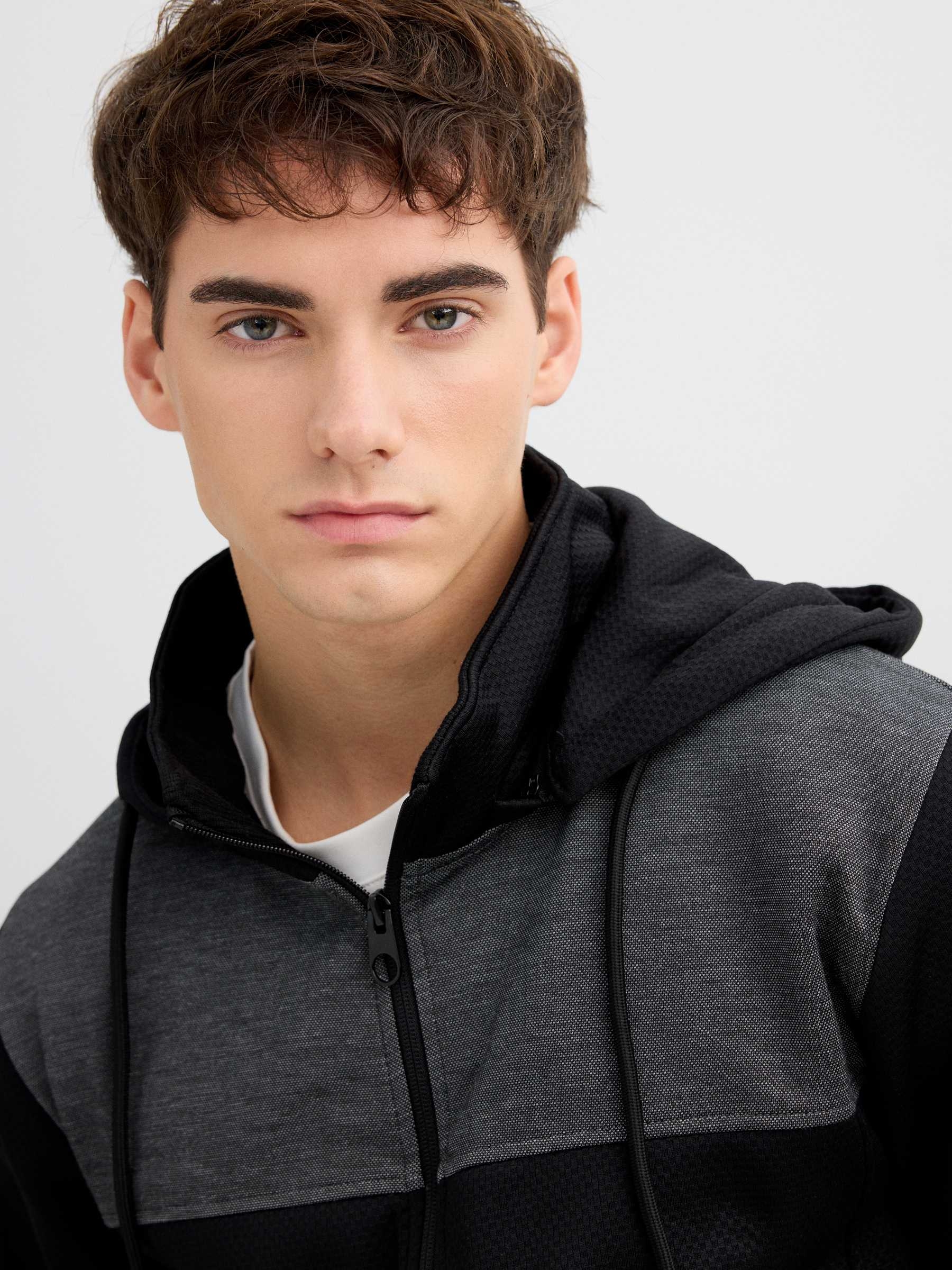 Color block sports hoodie black middle front view