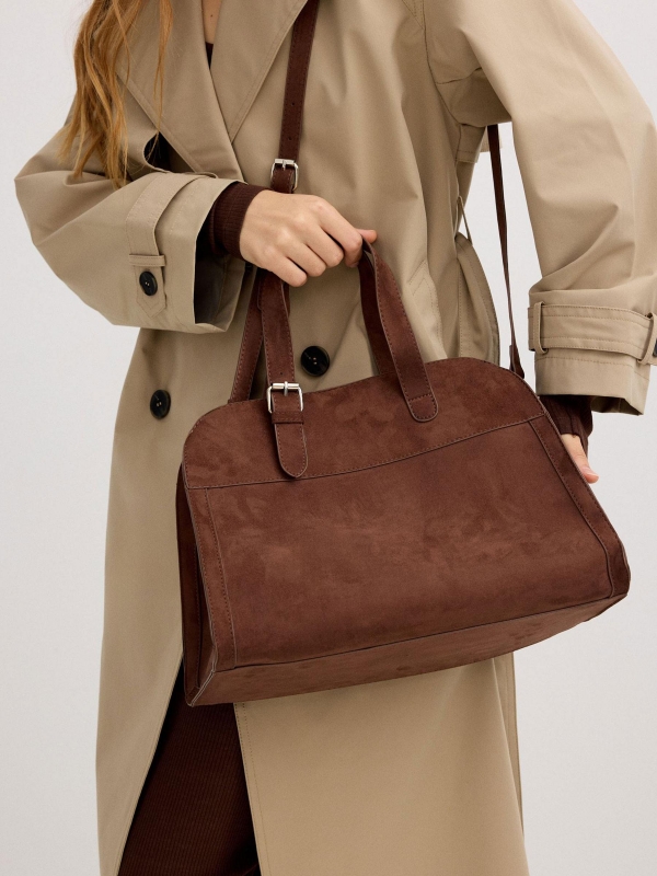 Brown faux leather bag brown detail view