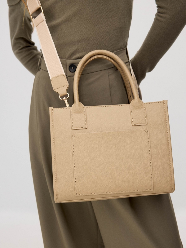 Beige faux leather bag beige detail view