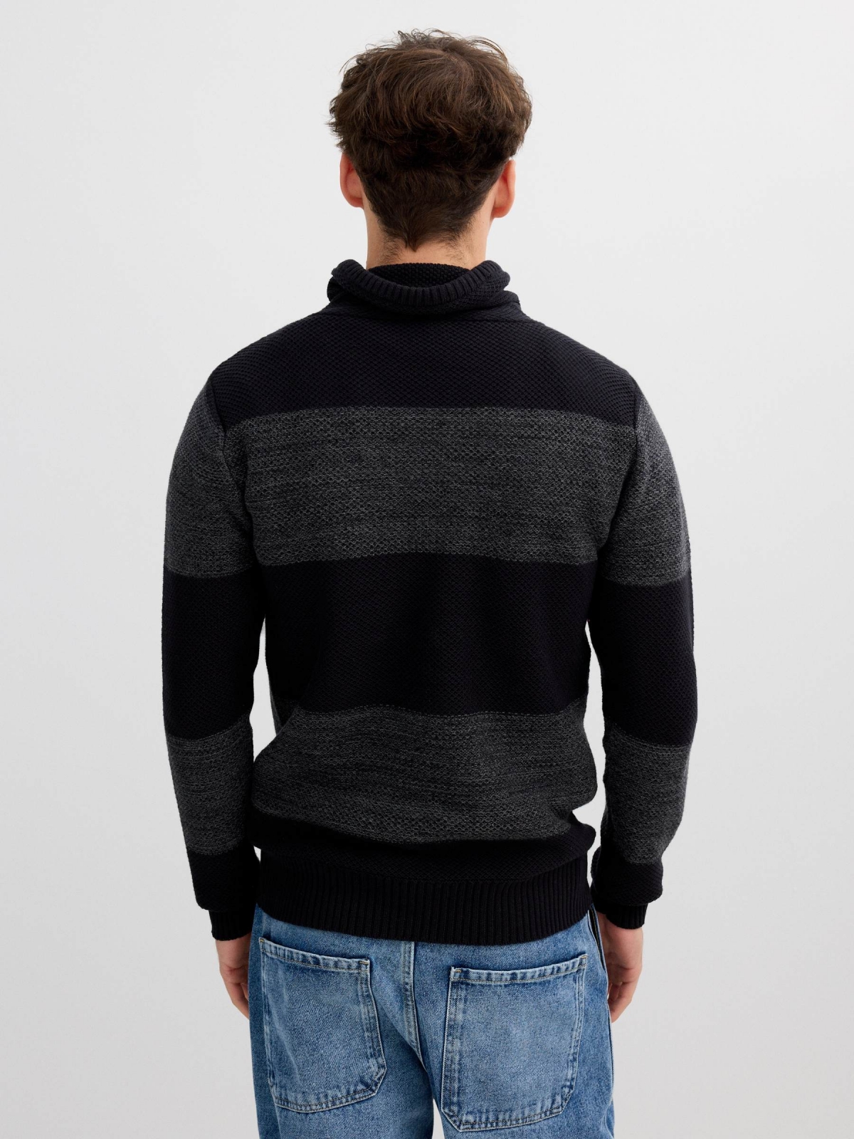 Black striped funnel neck jersey black middle back view