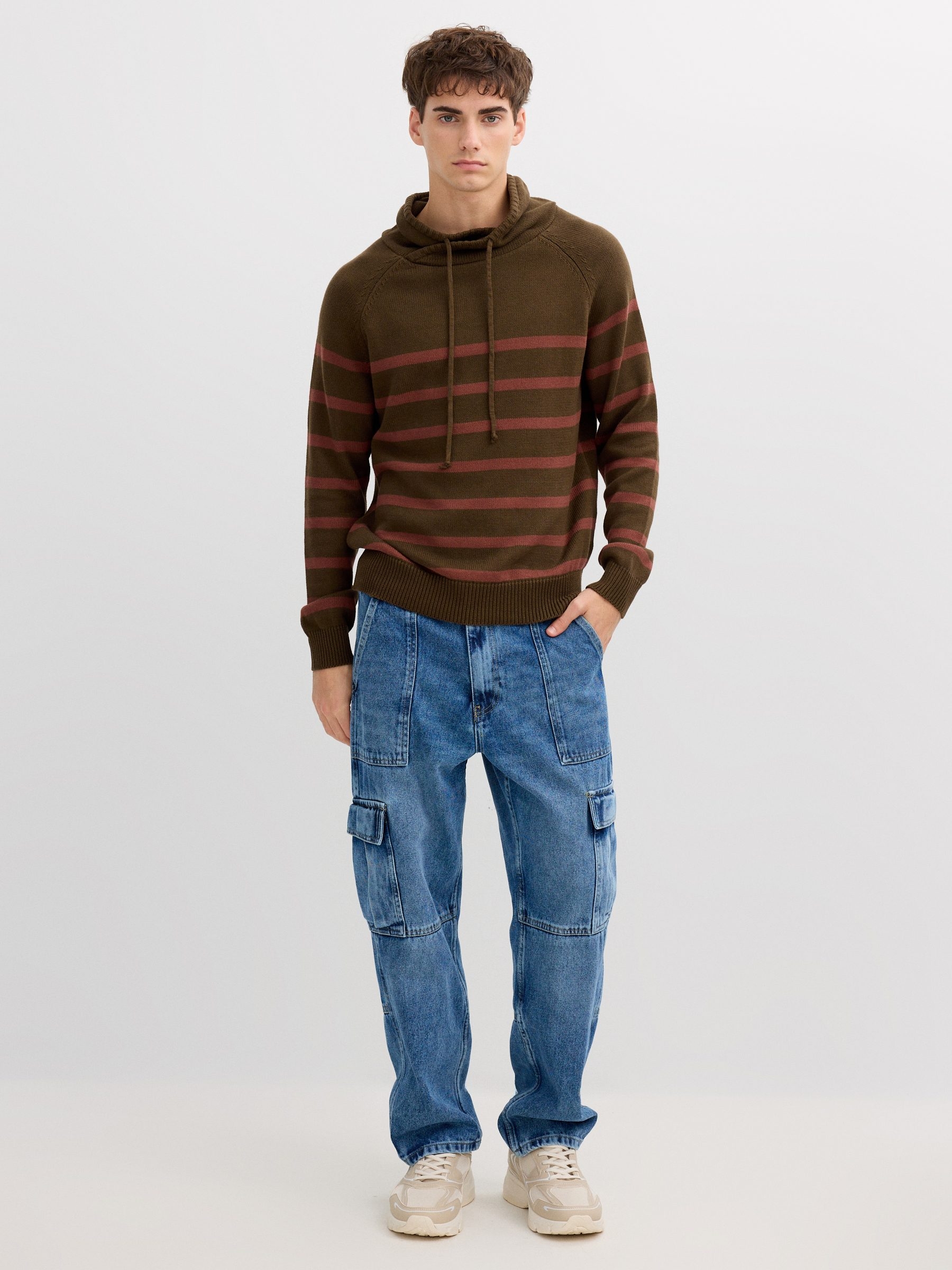 Striped knit sweater brown middle front view