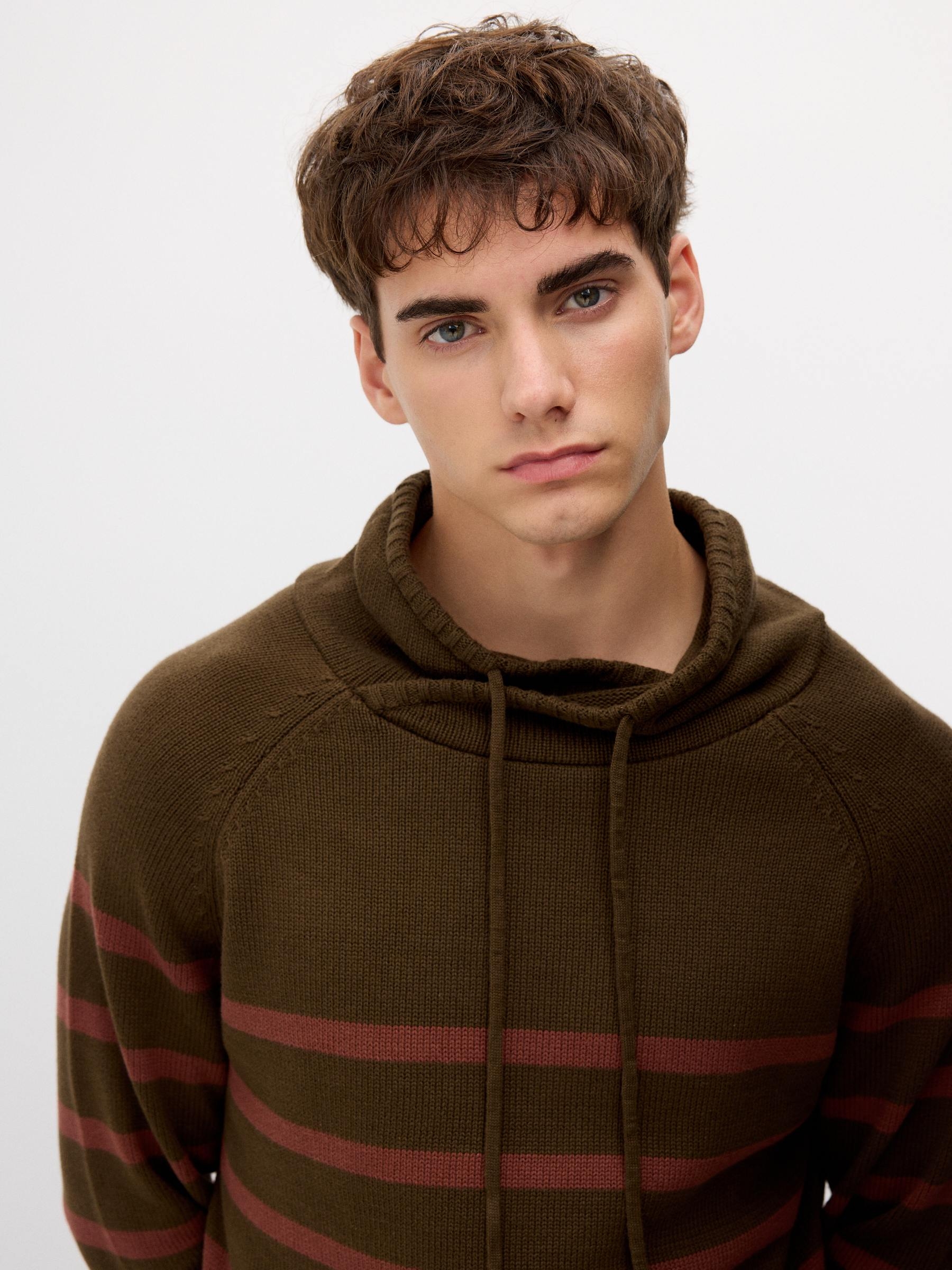 Striped knit sweater brown middle front view