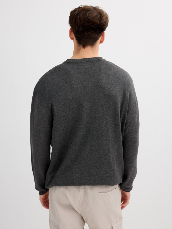 Basic knit round neck jersey dark melange middle back view