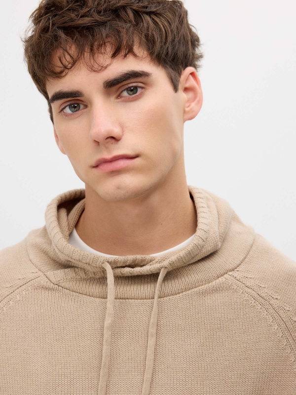 Striped knit sweater beige detail view