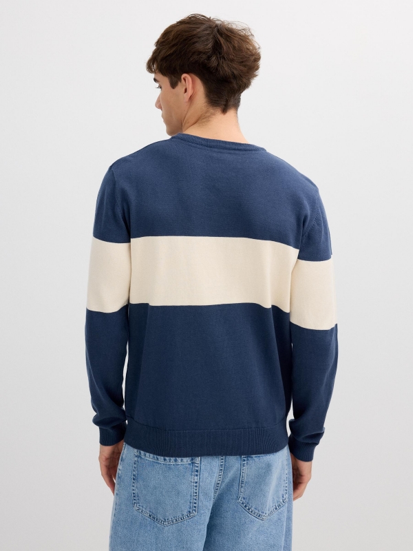Color block knit sweater petrol blue middle back view