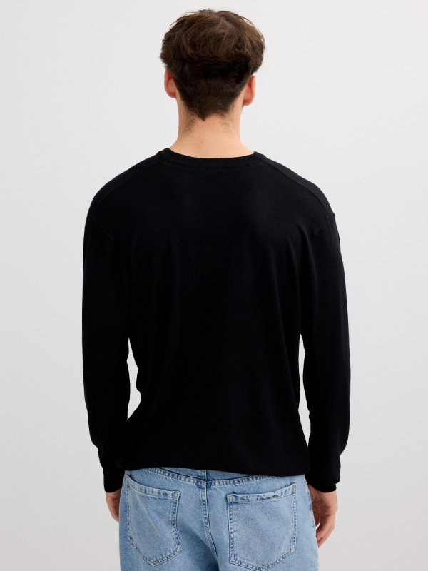 Jersey básico malha gola redonda preto vista meia traseira