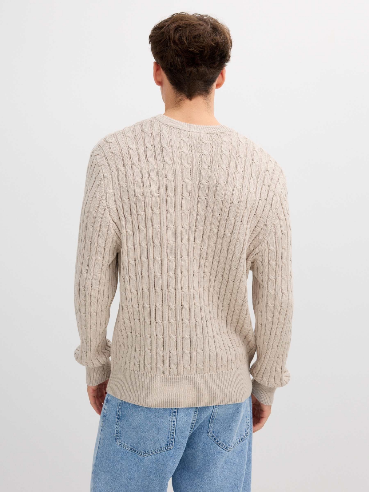 Round neck knit sweater raw middle back view