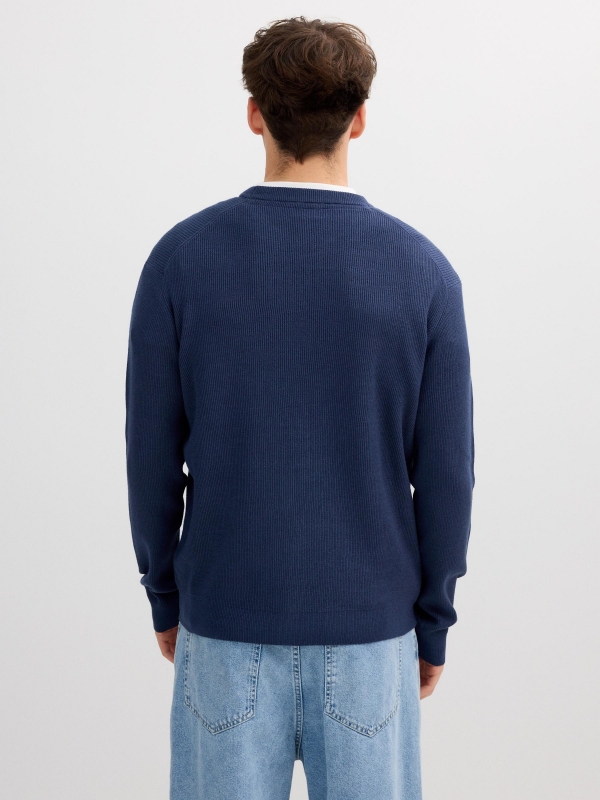 Basic knit round neck sweater navy middle back view