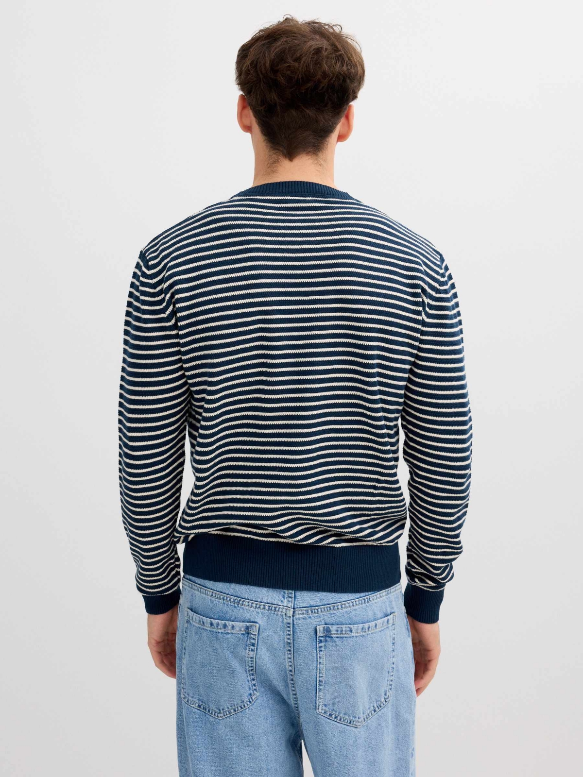 Striped sailor knit sweater navy middle back view