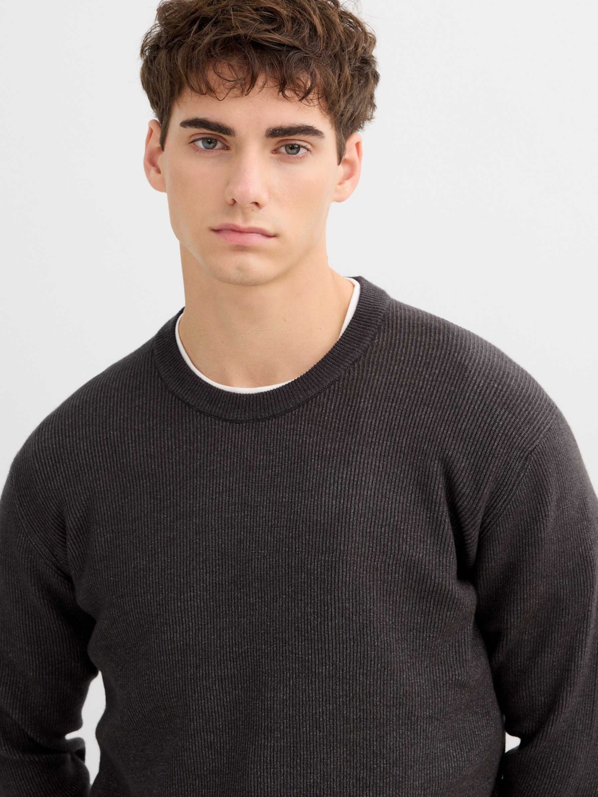 Jersey básico de punto cuello redondo gris vista detalle