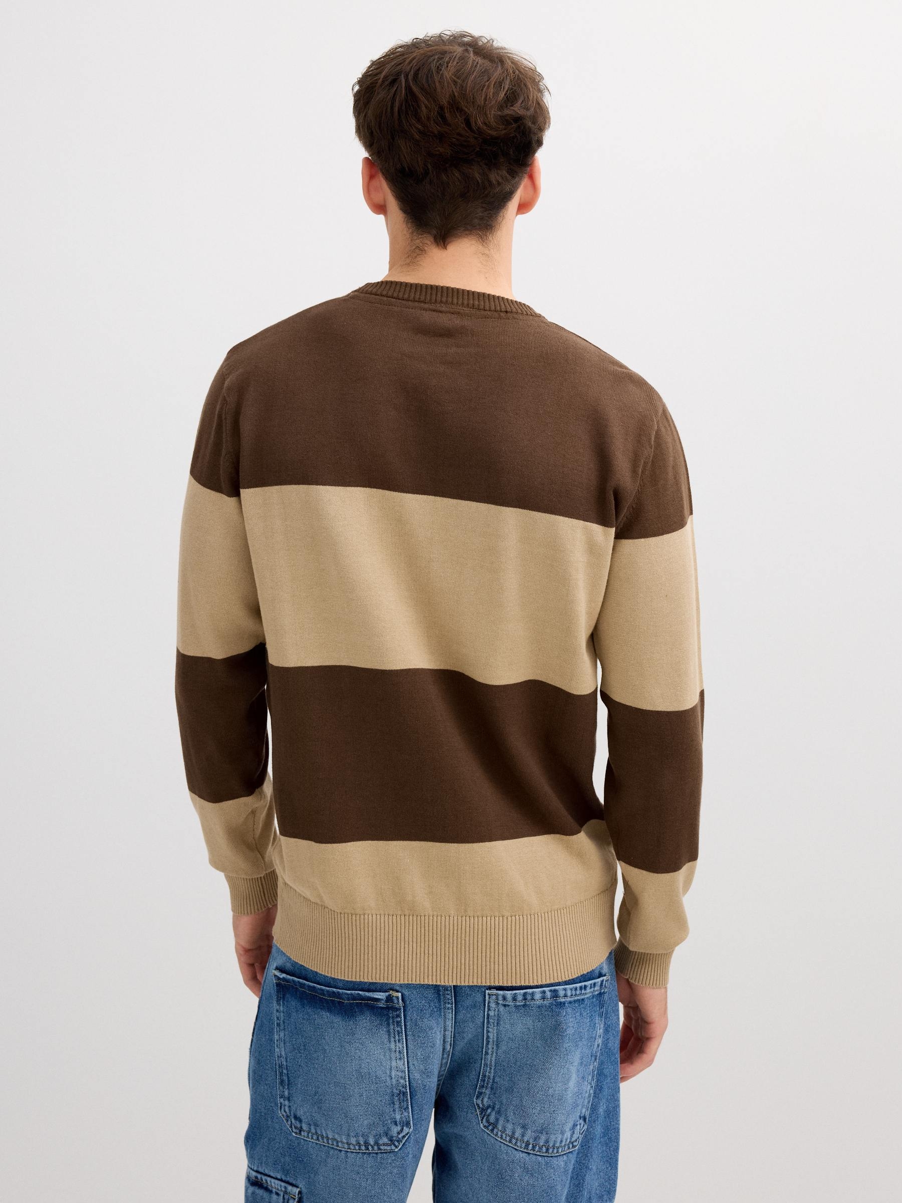 Color block striped knit sweater brown middle front view