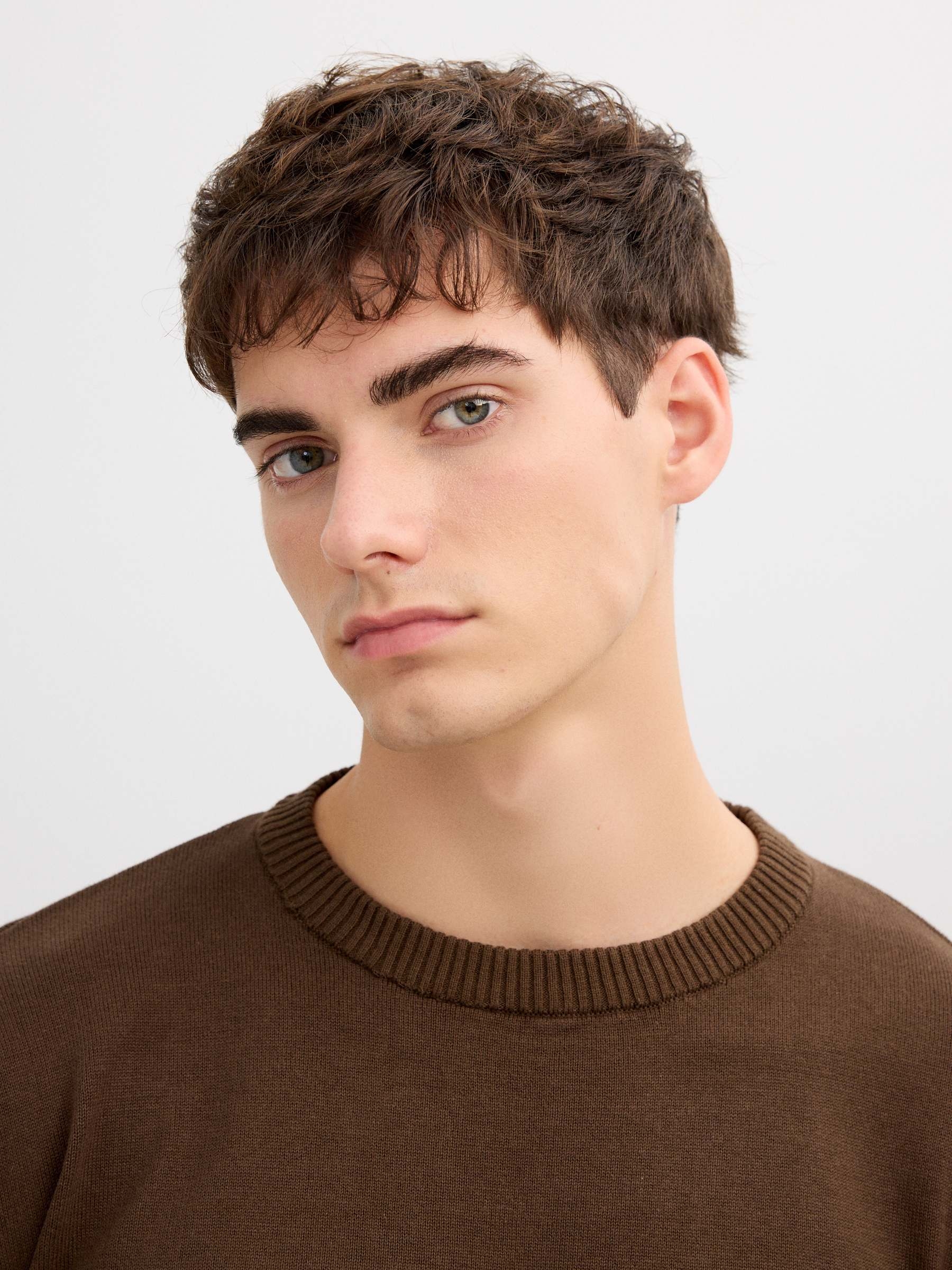 Color block striped knit sweater brown middle front view