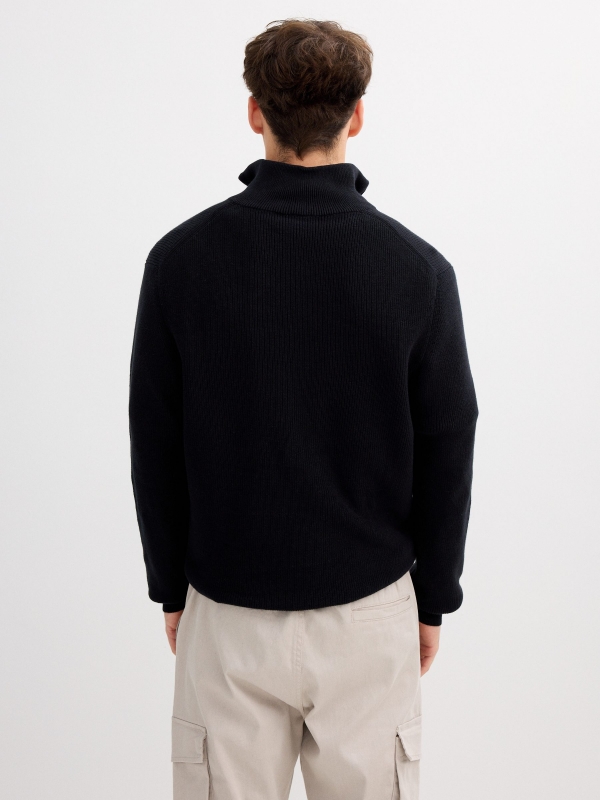 Basic knit jersey with zipper neck black middle back view