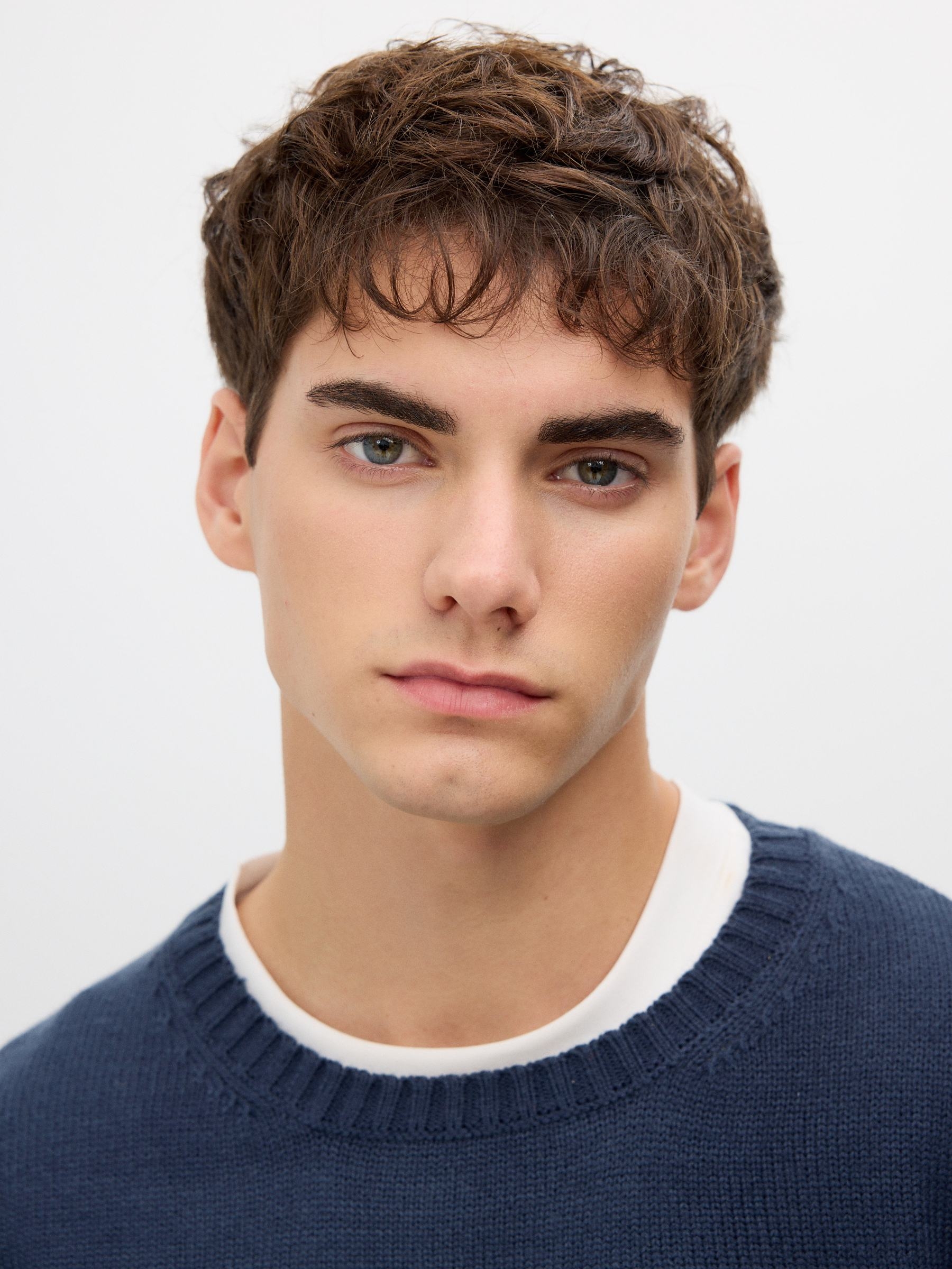 Round neck knit sweater petrol blue middle front view