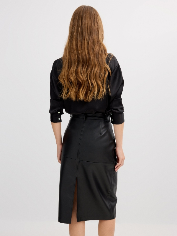 Fitted midi skirt with leather effect black middle back view