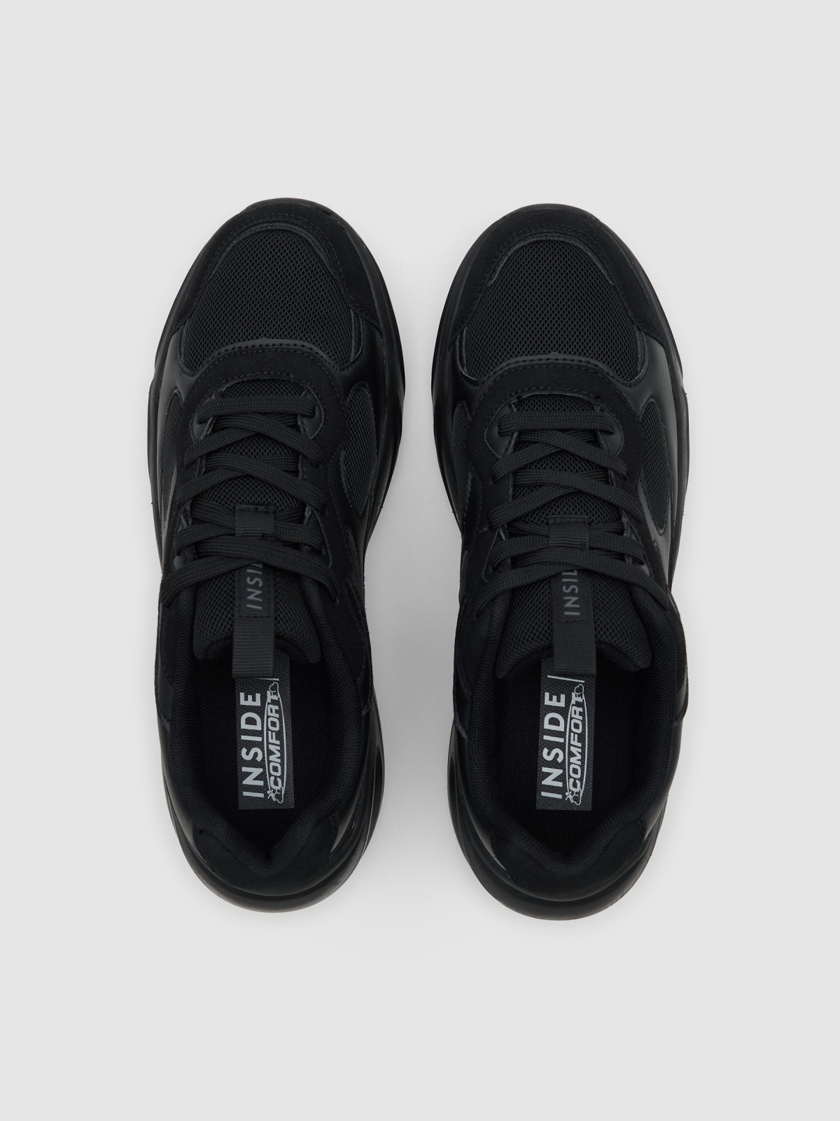 Deportiva nylon combinada efecto piel negra negro vista cenital