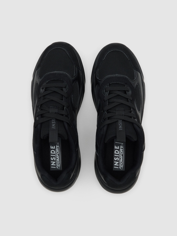 Desportiva nylon combinada efeito pele preta preto vista superior