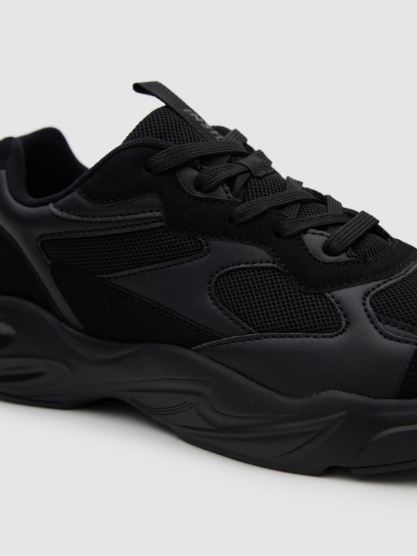 Deportiva nylon combinada efecto piel negra negro vista detalle