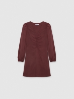 %Pto% Vestido mini fruncido de viscosa marrón vista frontal