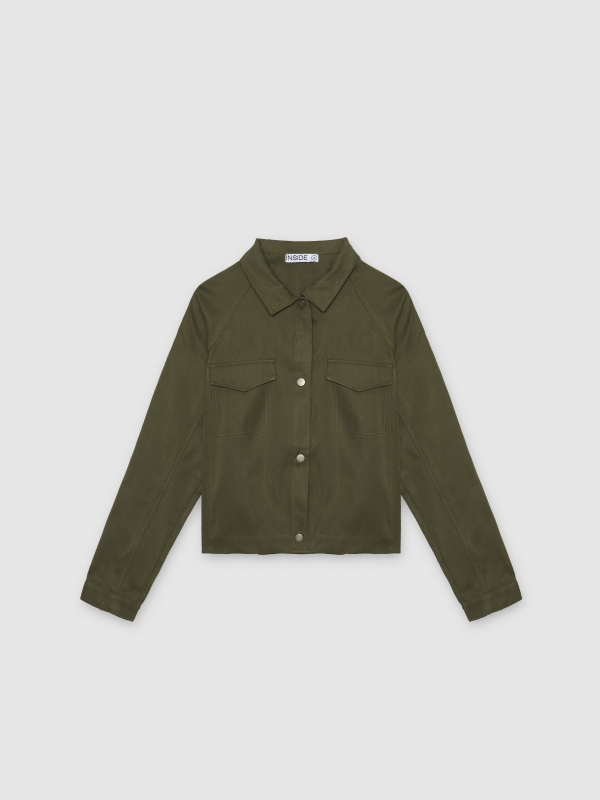  Camisa crop efecto piel verde verde vista frontal