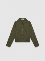 %Pto% Green faux leather crop shirt green front view