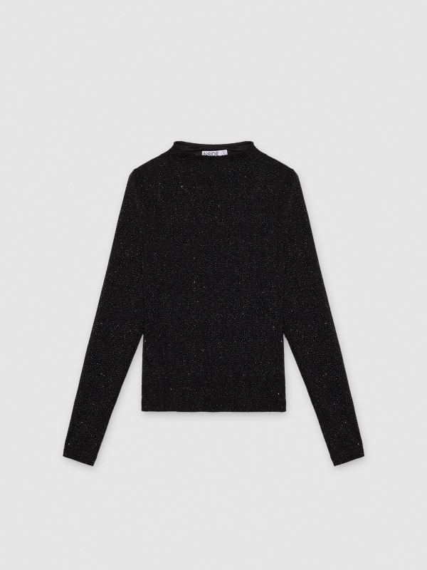  Long sleeve slim lurex t-shirt black front view