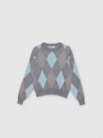 %Pto% Jacquard argyle sweater grey front view