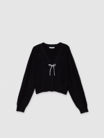 %Pto% Chaqueta punto lazo strass negro vista frontal