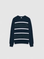 %Pto% Striped knit sweater with a round neck navy front view