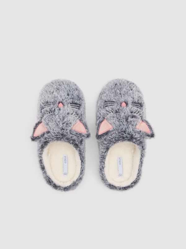 Kitten slippers white detail view