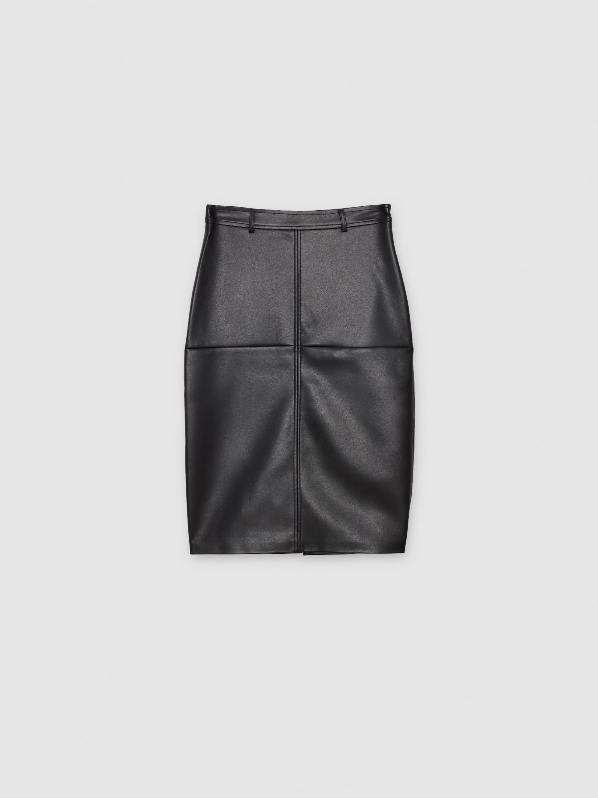 %Pto% %Cover% Fitted midi skirt with leather effect black front view