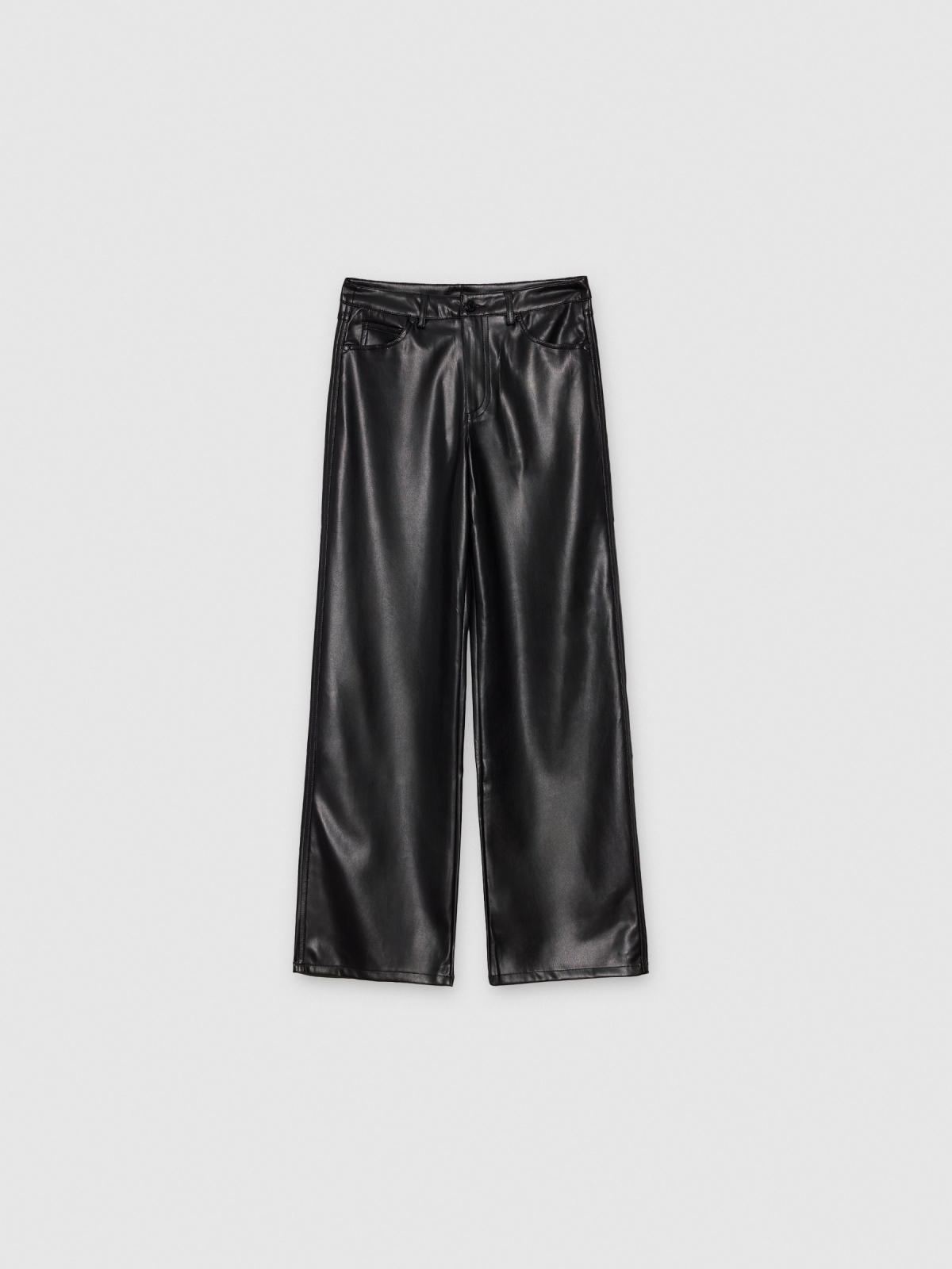 %Pto% Calça straight fit efeito couro preto vista frontal