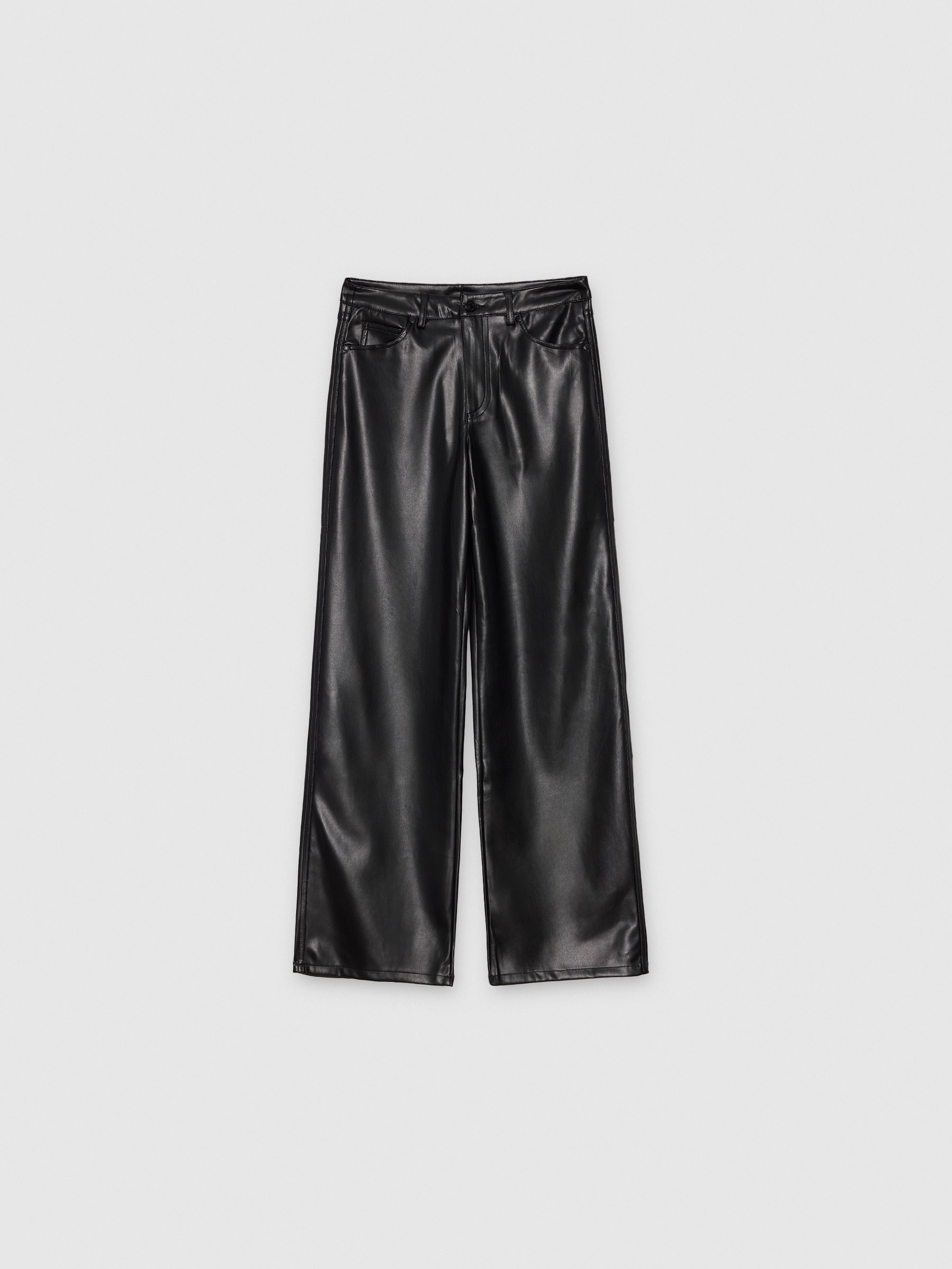 Straight fit leather effect pants black front view