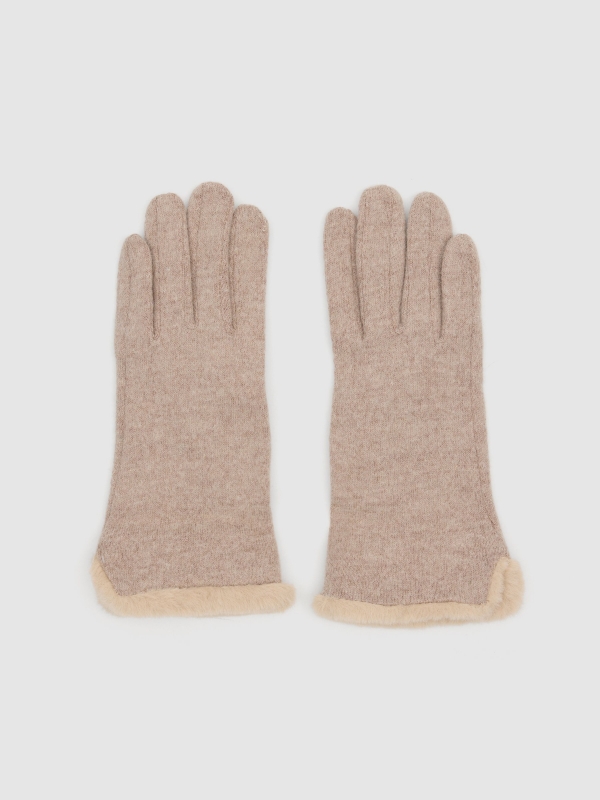 Guantes con lana beige