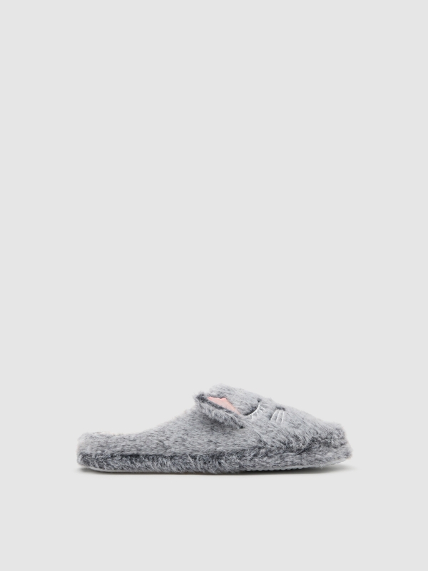 Cat house slippers grey front view