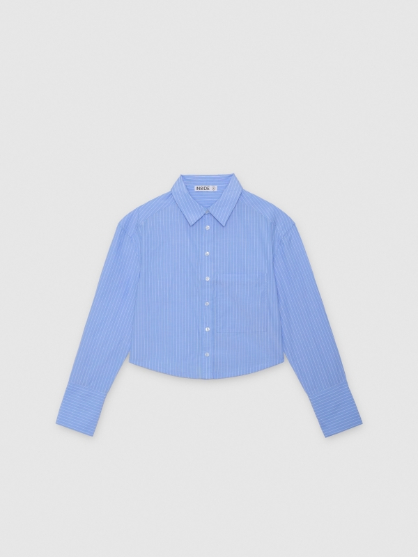  Cropped poplin striped shirt blue front view