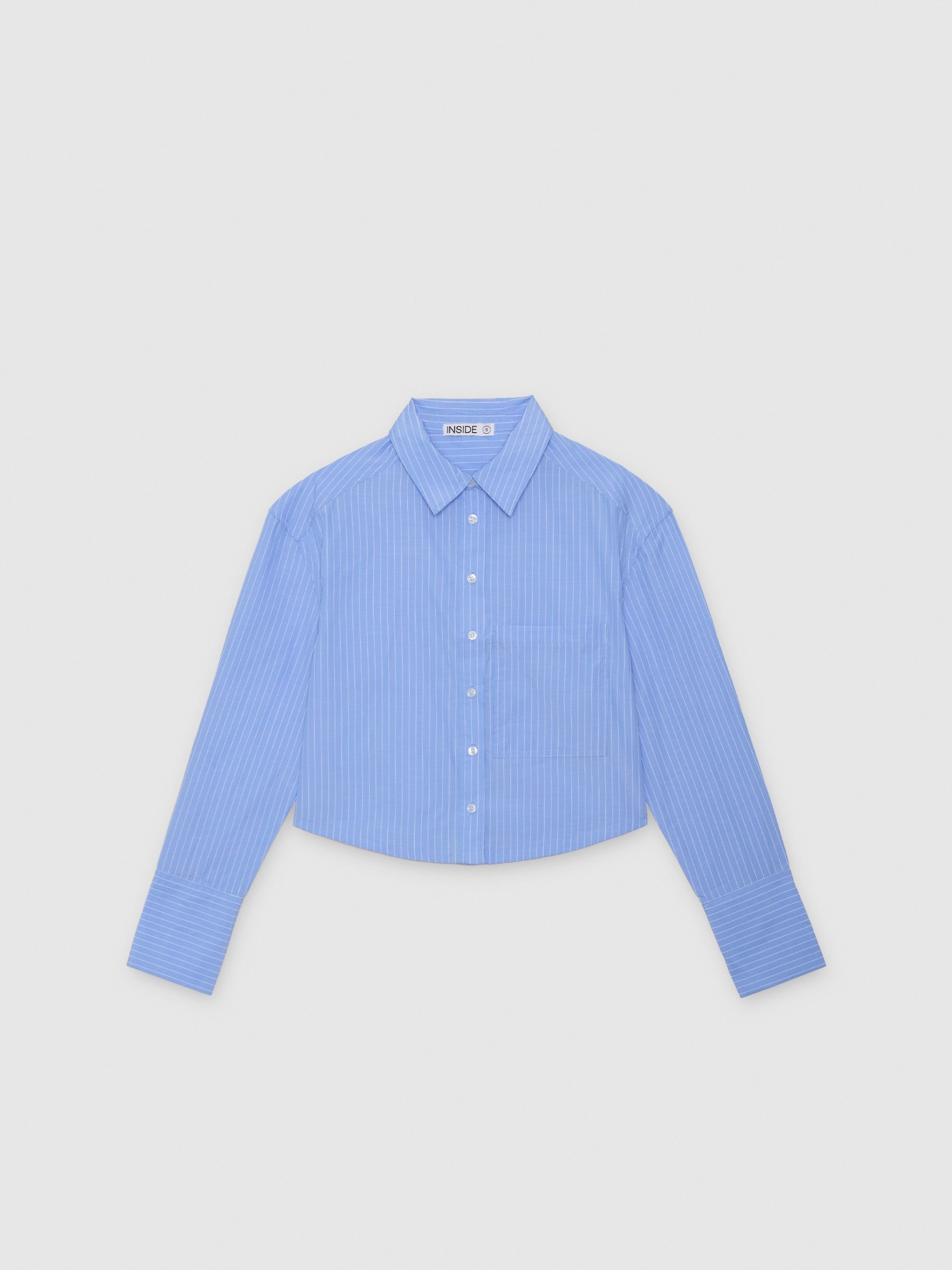  Cropped poplin striped shirt blue front view