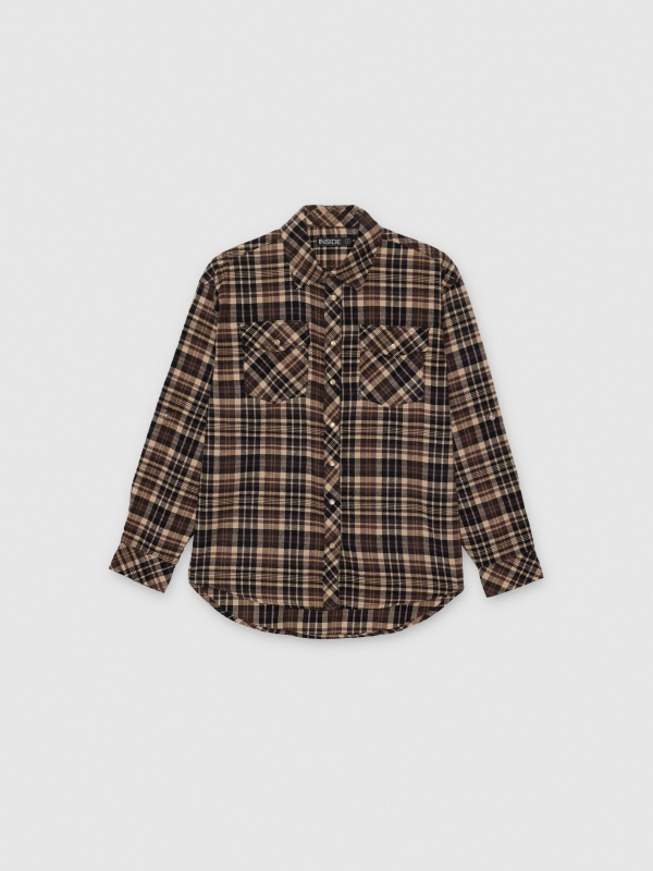  Oversized plaid flannel shirt brown front view