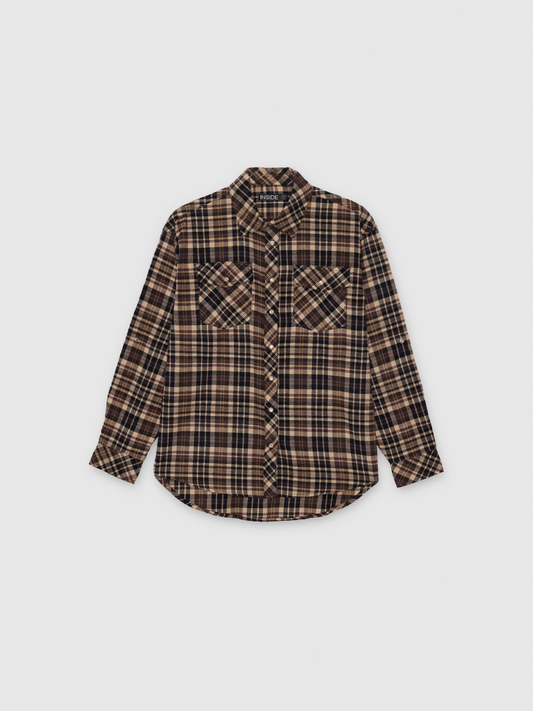  Oversized plaid flannel shirt brown front view