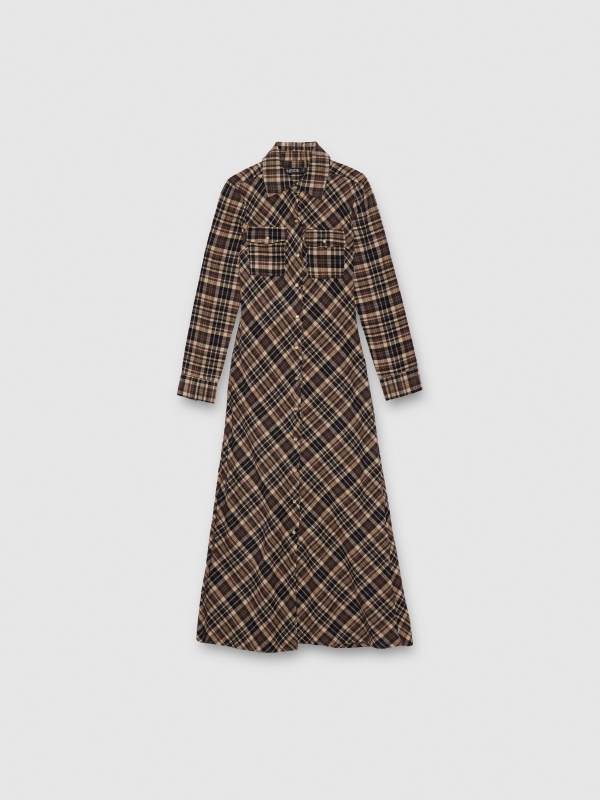  Oversized maxi check shirt dress multicolor front view