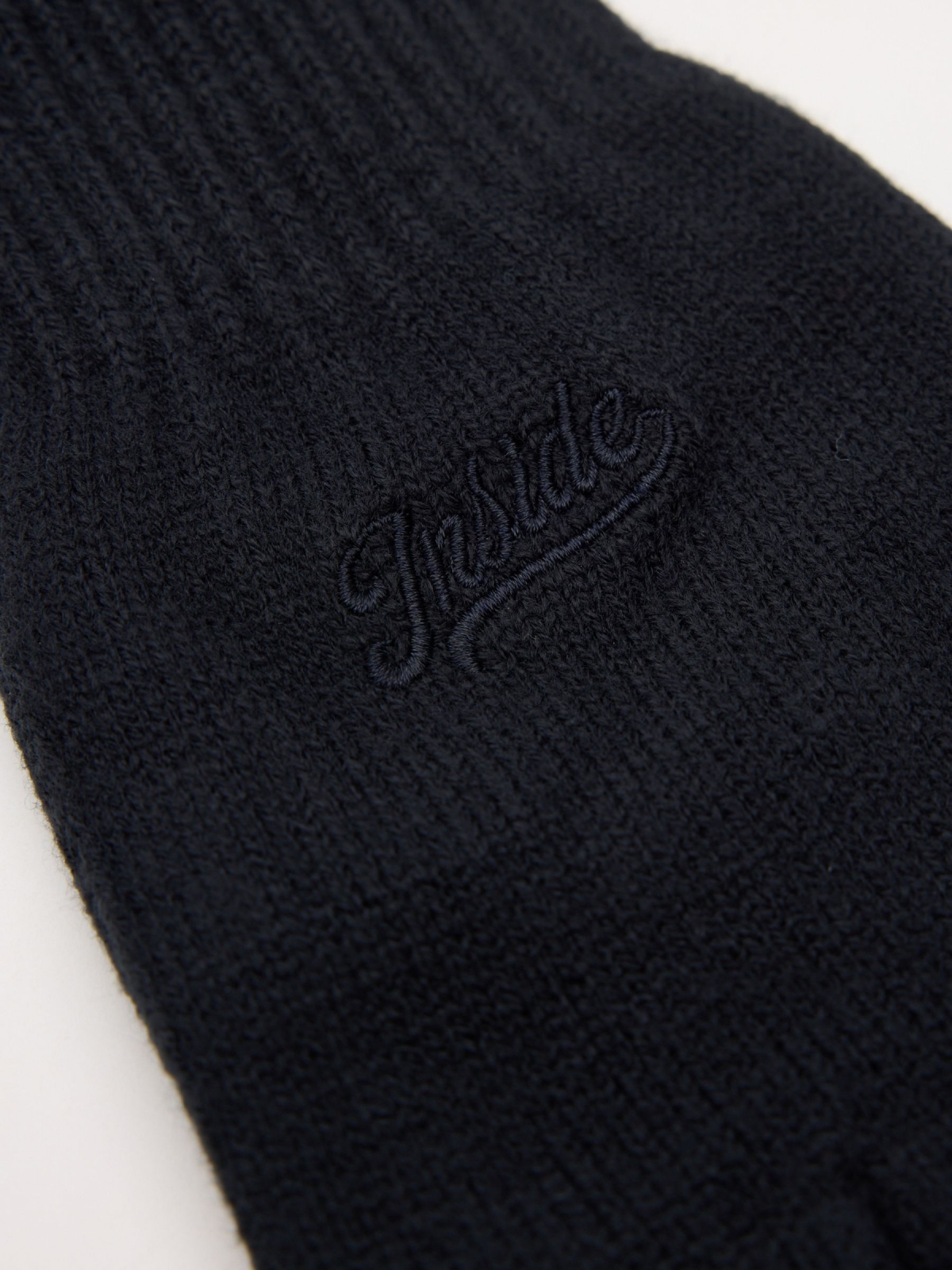 Brand embroidered gloves dark blue detail view